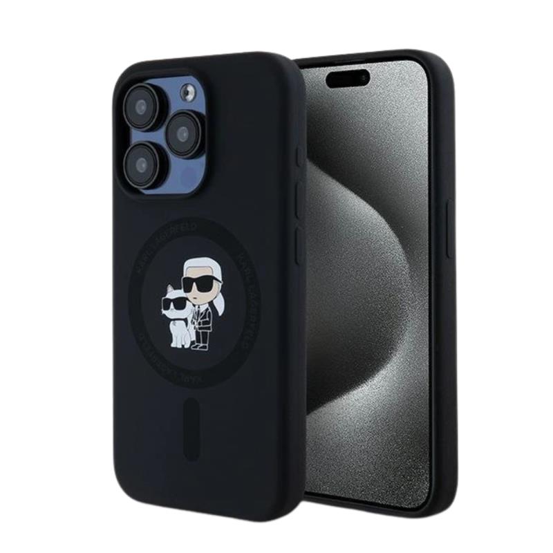 Θήκη Σιλικόνης Karl Lagerfeld Magsafe Apple iPhone 15 Pro Karl & Choupette Heads Μαύρο