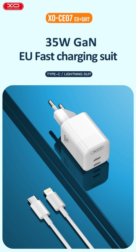XO CE07 ΦΟΡΤΙΣΤΗΣ 35W GaN, 2 ΘΥΡΕΣ PD, ΛΕΥΚΟ