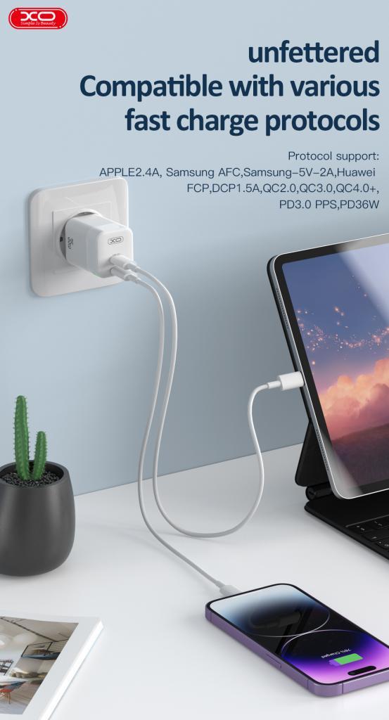 XO CE07 ΦΟΡΤΙΣΤΗΣ 35W GaN, 2 ΘΥΡΕΣ PD, ΛΕΥΚΟ