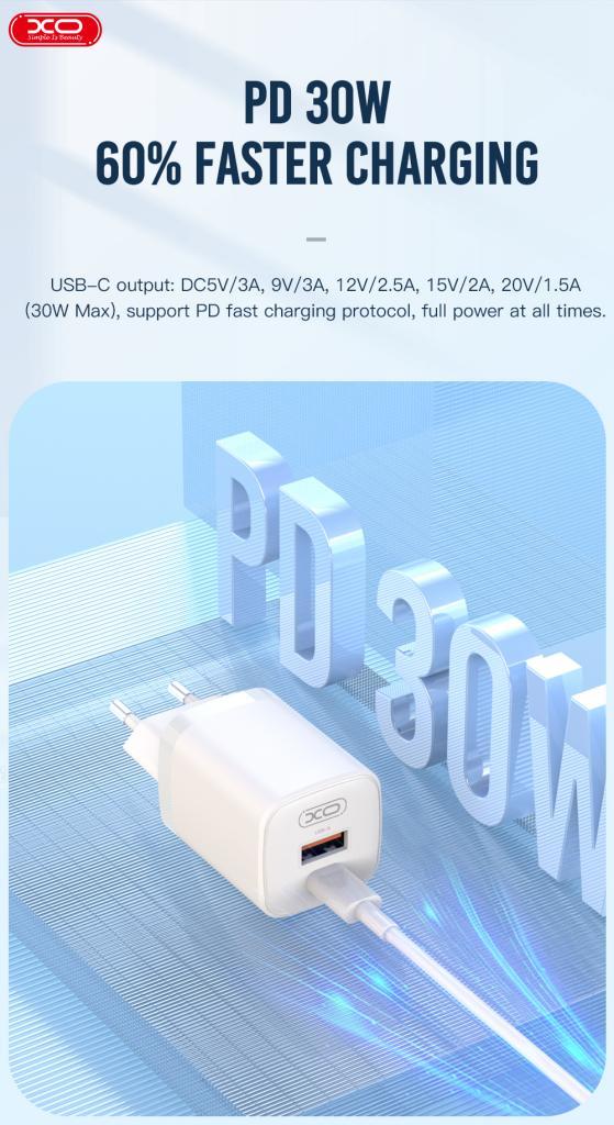 XO L96(EU) QUICK CHARGER (PD30W / USB QC18W) ΜΕ ΚΑΛΩΔΙΟ LIGHTNING