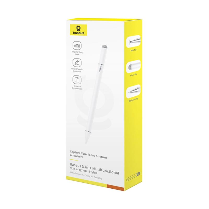 Πενάκι Οθόνης Stylus Baseus Non-Magnetic Smooth Writing III 3 σε 1 για iOS & Android Λευκό