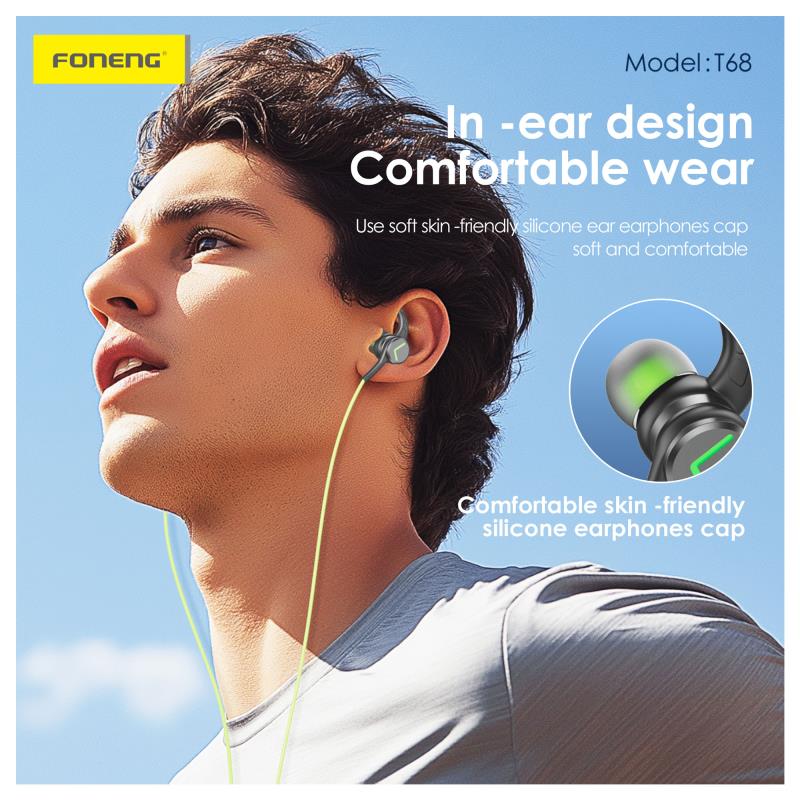 Hands Free Stereo Foneng T68 Heavy Bass Gaming USB C Μαύρο