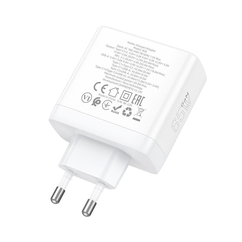 HOCO N30 GLORY PD45W ΦΟΡΤΙΣΤΗΣ, 3 ΘΥΡΕΣ, ΛΕΥΚΟ