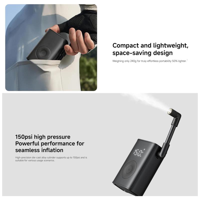 Φορητός Συμπιεστής Αέρα Xiaomi Mijia 150psi 2000mAh με Οθόνη Ενδείξεων Μαύρο