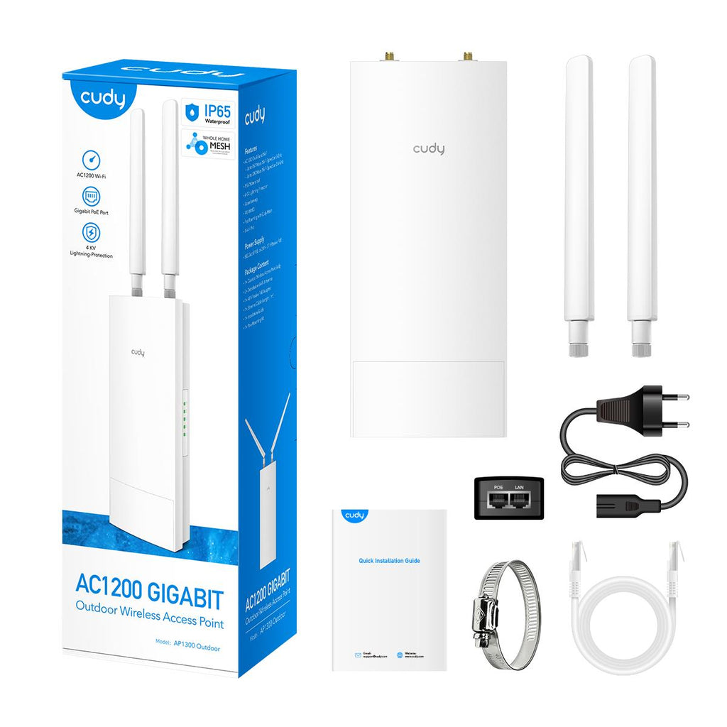 CUDY AP1300 OUTDOOR AC1200 WI-FI A/P, ROUTER, MIMO, MESH, POE