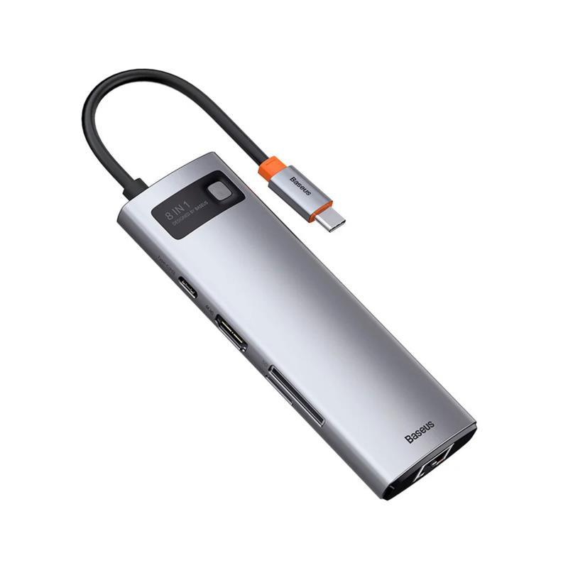 Hub USB C Baseus 8 σε 1 σε HDMI με Card Reader Metal Gleam Ασημί