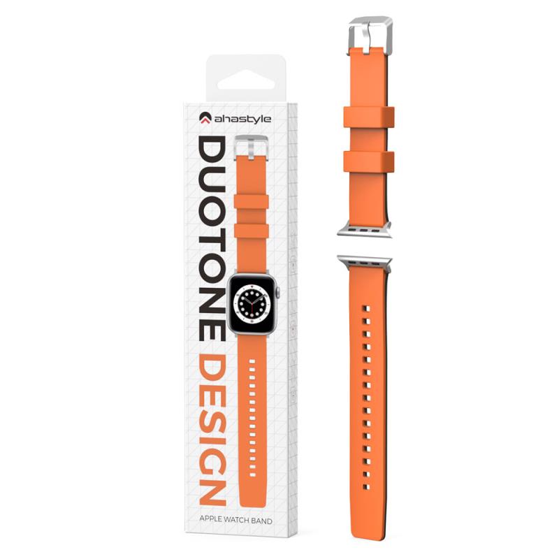 Λουράκι Σιλικόνης Ahastyle WA11 Duotone Premium Silicone Apple Watch (38/ 40/ 41/ 42mm) Πορτοκαλί-Μαύρο
