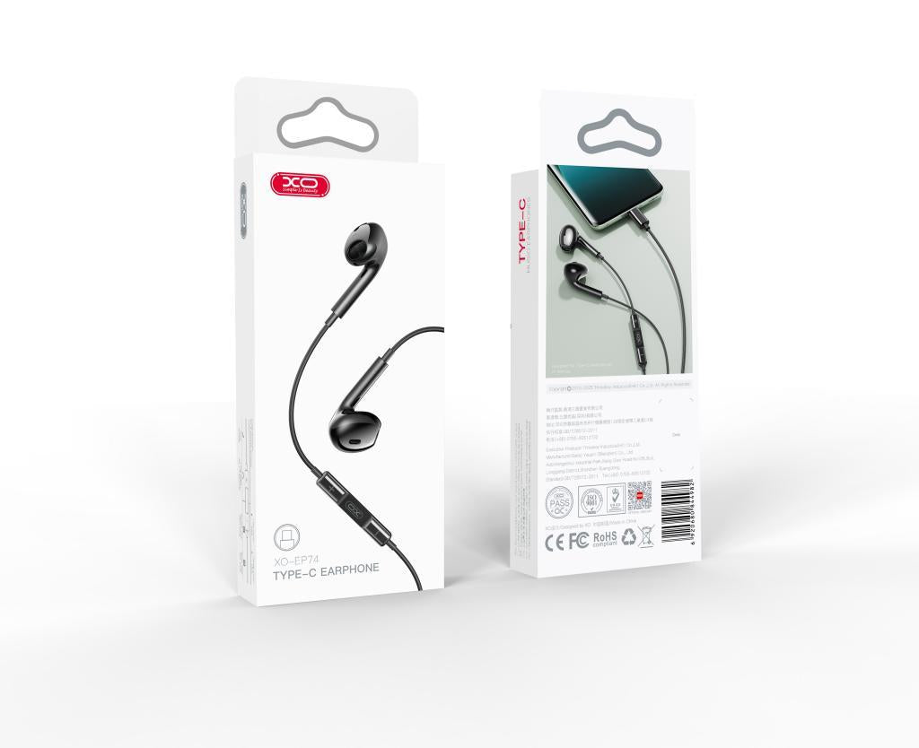 XO EP74 ΑΚΟΥΣΤΙΚΑ HANDSFREE TYPE-C, ΜΑΥΡΟ