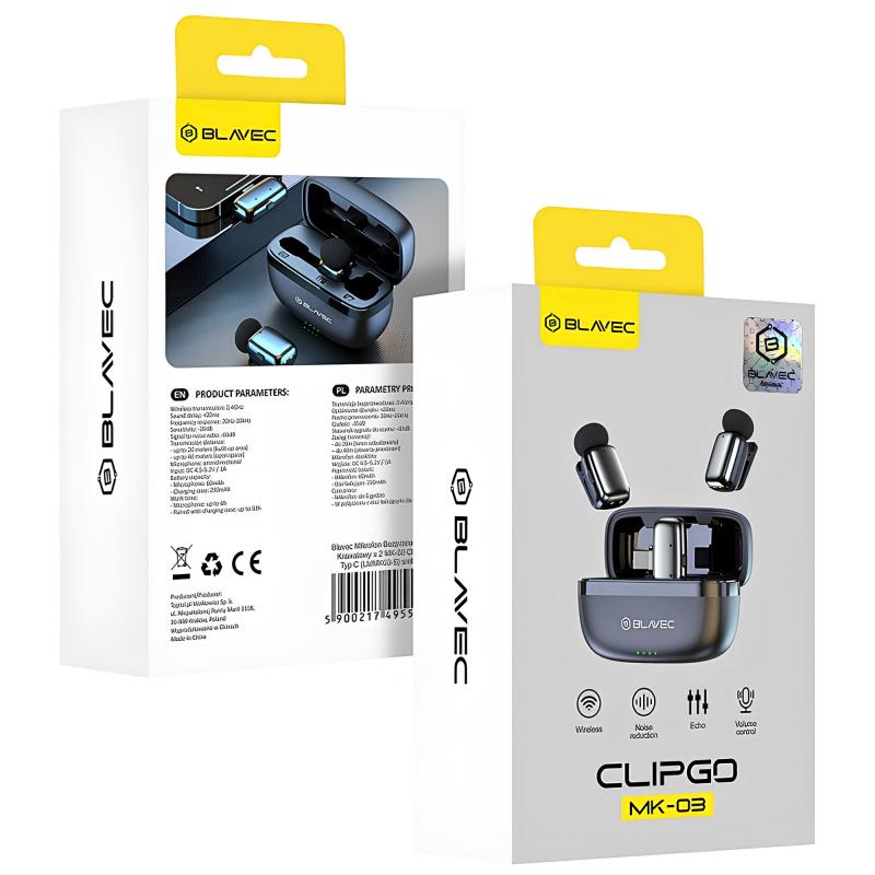 Ασύρματα Μικρόφωνα Blavec MK-03 Lavalier ClipGo USB C Ασημί