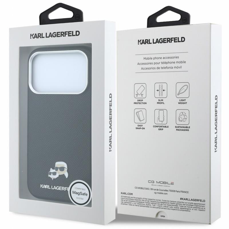 Θήκη PU Karl Lagerfeld Magsafe Apple iPhone 18 Pro/ 17 Pro Grained Leather Karl & Choupette Heads Μαύρο