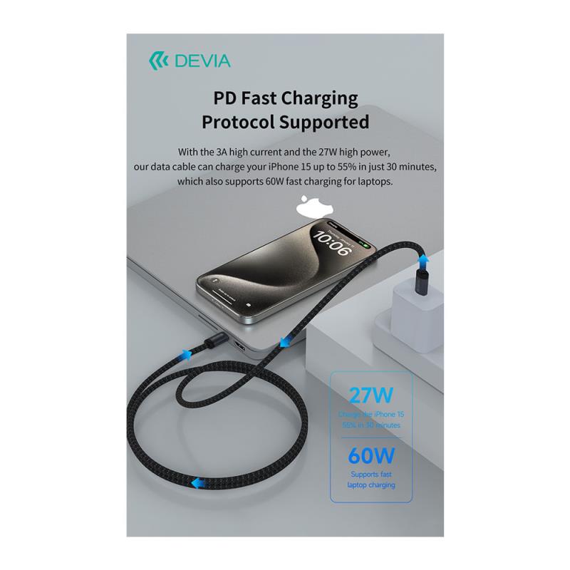 Καλώδιο Σύνδεσης USB 2.0 Devia EC646 USB C σε USB C PD 60W 1m Gracious Μαύρο