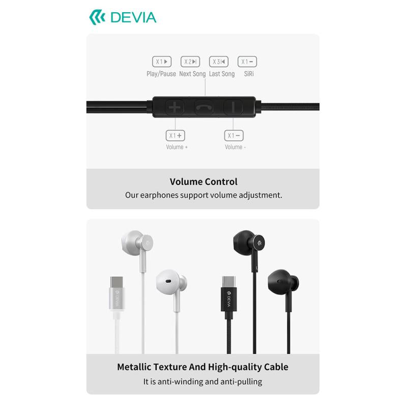 Hands Free Stereo Devia EM113 M2 Metal USB C Smart Ασημί