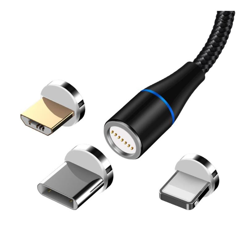 Καλώδιο Σύνδεσης USB 2.0 3 σε 1 Maxlife MXUC-03 Magnetic Nylon USB A σε Lightning & USB C & Micro USB 10W 1m Μαύρο