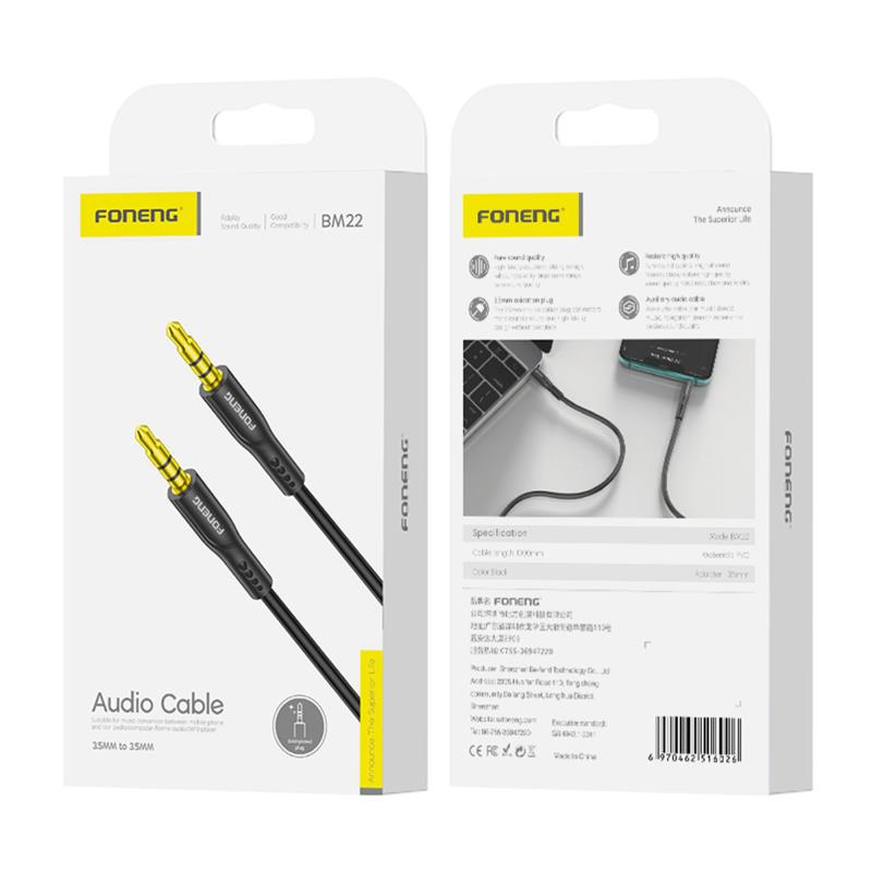 Καλώδιο Ήχου Foneng BM22 3.5mm/3.5mm 1m Μαύρο