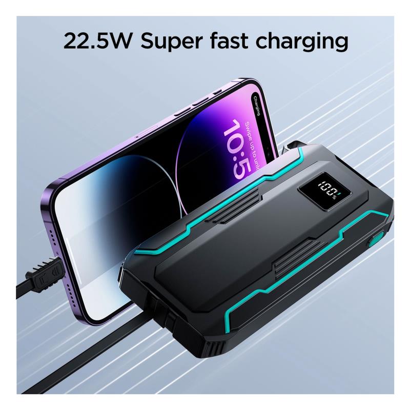 Φορτιστής Ανάγκης Joyroom JR-L017 22.5W 10000mAh PD με Φακό & 2 Ενσωματωμένα Καλώδια Μαύρο