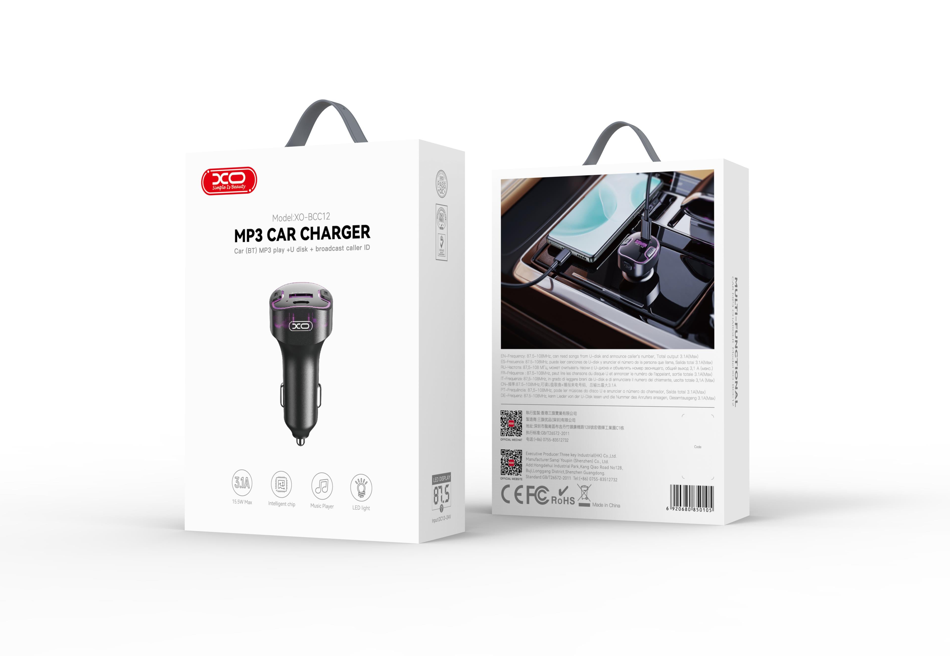 XO BCC12 FM TRANSMITTER ΜΕ BLUETOOTH, MP3 + 5V3.1A.