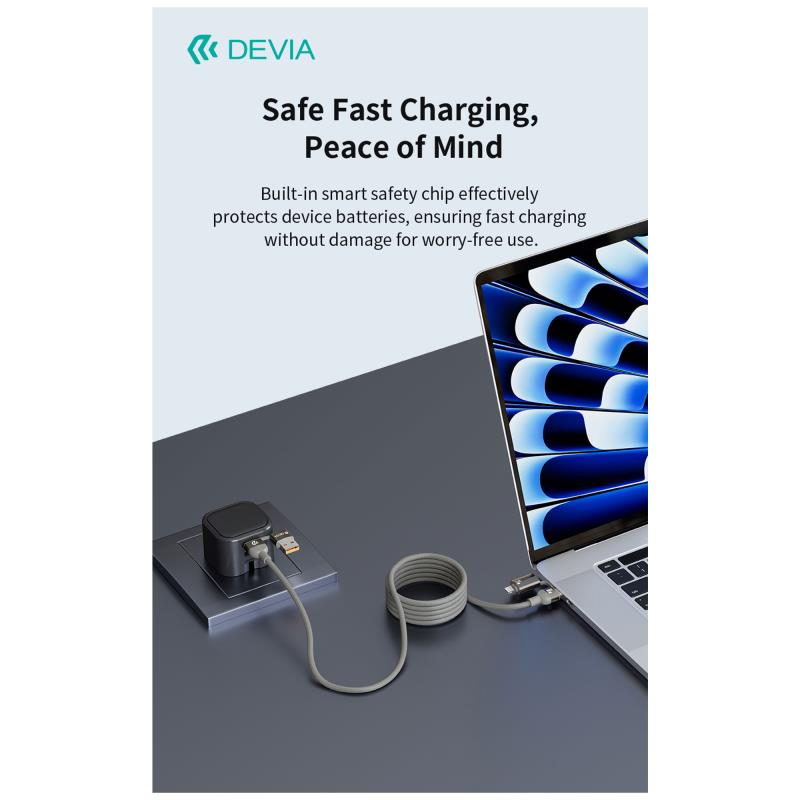 Καλώδιο Σύνδεσης USB 2.0 4 σε 1 Woven Magnetic Devia EC655 USB A & USB C σε USB C & Lightning PD 60W & 27W 1.5m Ultra 2 Τιτάνιο