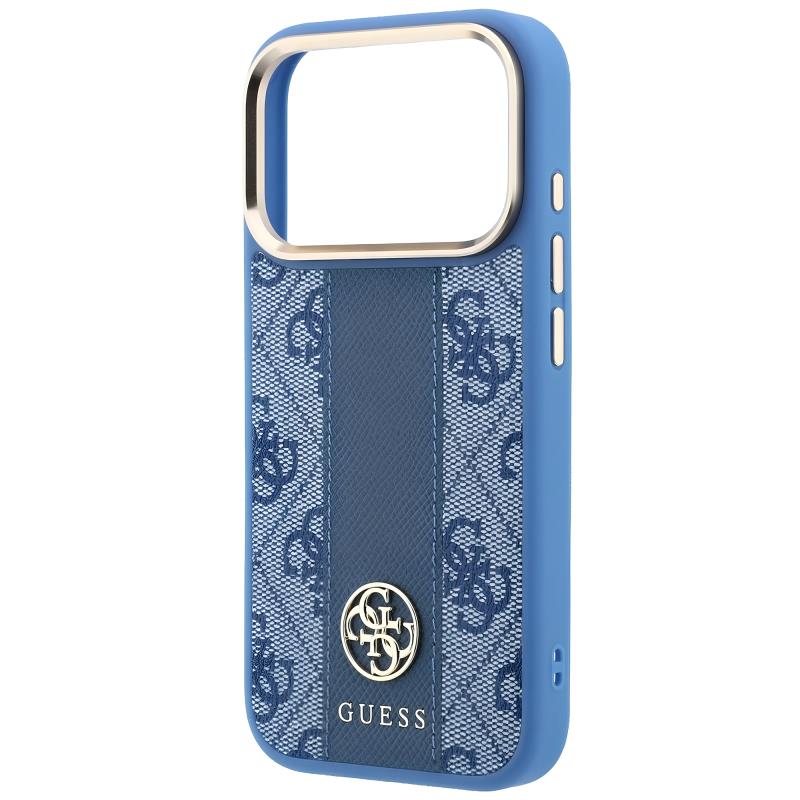Θήκη TPU & PC Guess Apple iPhone 18 Pro Max/ 17 Pro Max MagSafe Leather Stripe Round Classic Logo Μπλε
