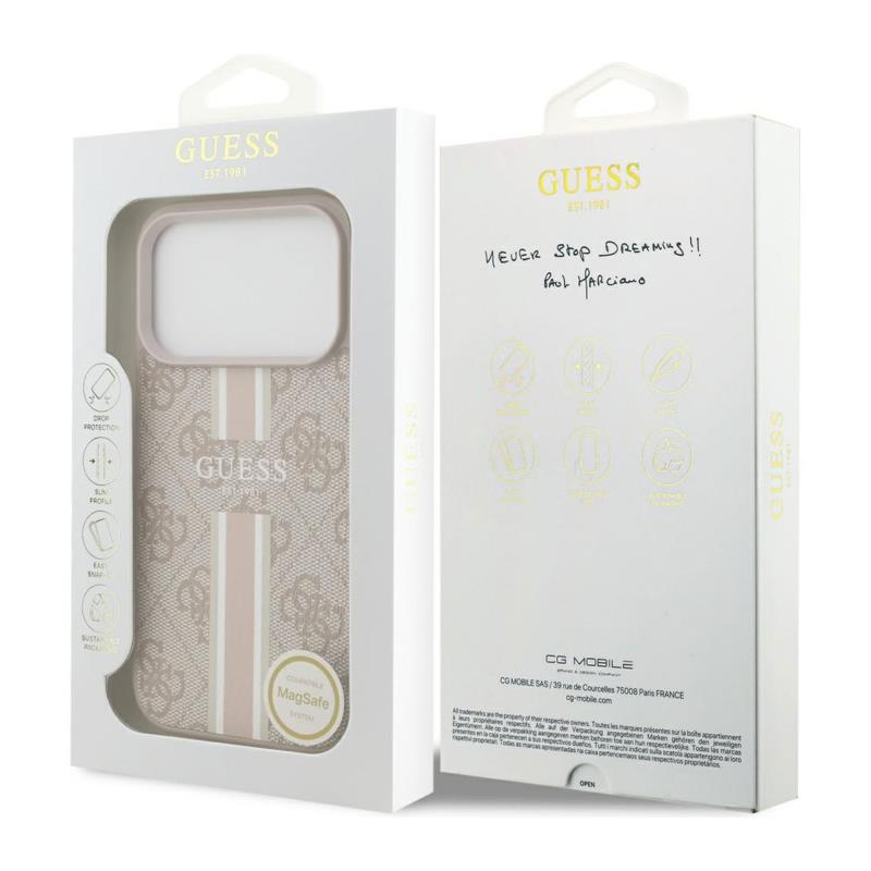 Θήκη PU Guess MagSafe Apple iPhone 17 Pro Hardcase Printed Stripes 4G Ροζ
