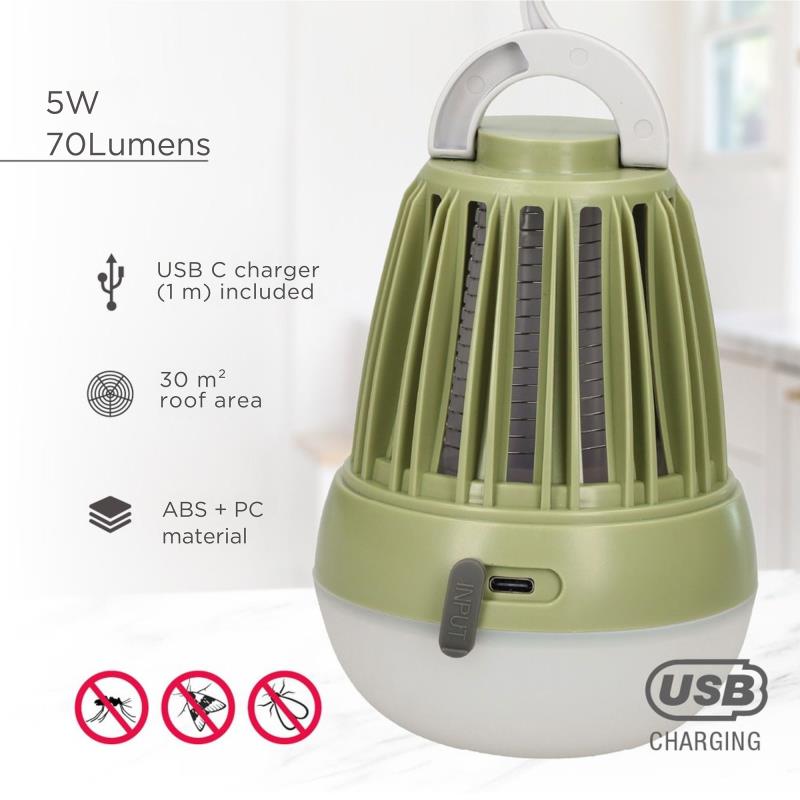 Επαναφορτιζόμενος Φακός LED Navelis 5W 1200mAh 70lm με Εντομοπαγίδα Πράσινο