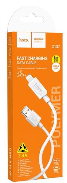 HOCO X107 FAVOR CHARGING DATA CABLE IP, ΛΕΥΚΟ