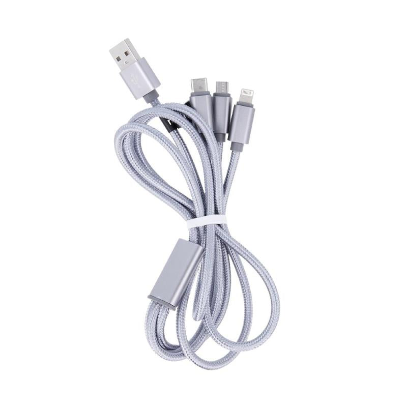 Καλώδιο Σύνδεσης USB 2.0 Maxlife Braided 3 σε 1 USB A σε Micro USB & USB C & Lightning 10W 1m Γκρι
