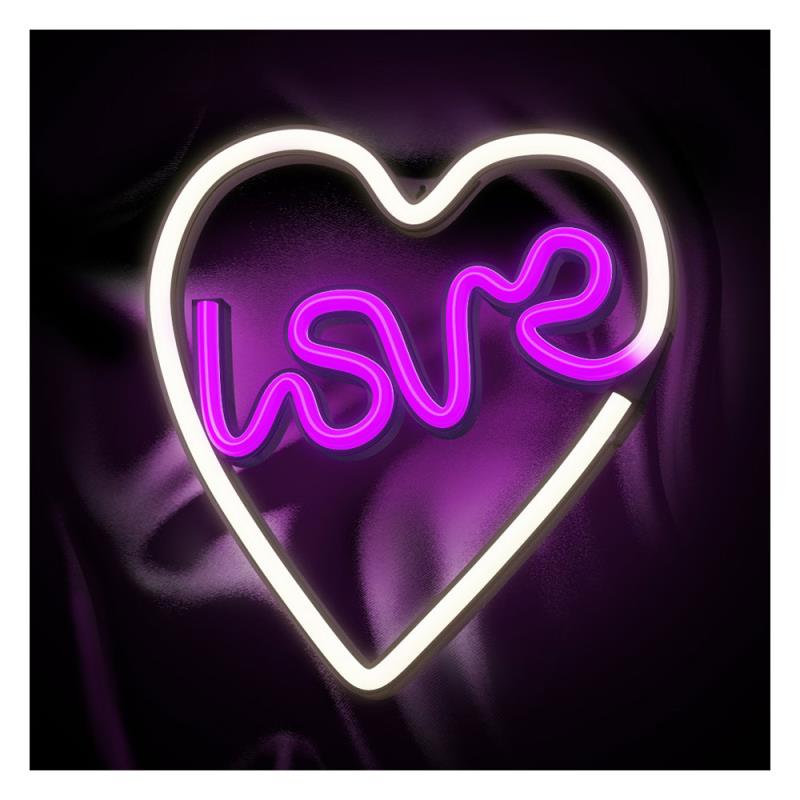 Neon LED Neolia NNE02 LOVE HEART (USB & On/Off) Μωβ - Λευκό