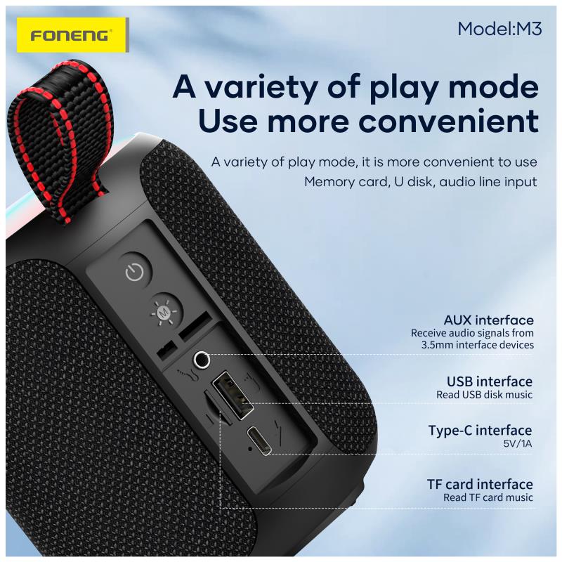 Φορητό Ηχείο Bluetooth Foneng M3 Deep Bass BT 5.4 2400mAh 10W Μαύρο