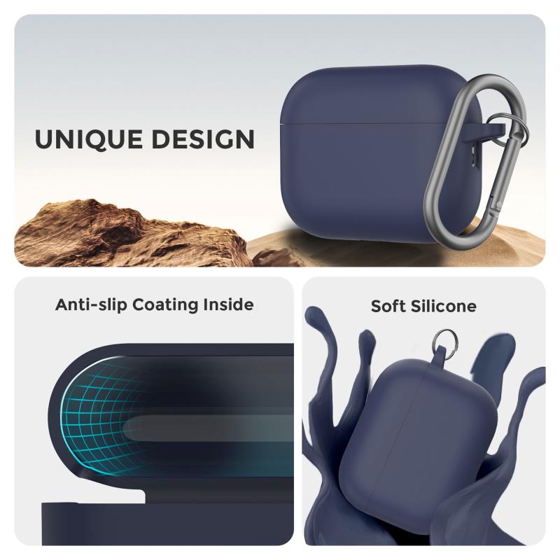 Θήκη Σιλικόνης AhaStyle WG184 Apple AirPods Pro 3 Premium με Γάντζο Σκούρο Μπλε