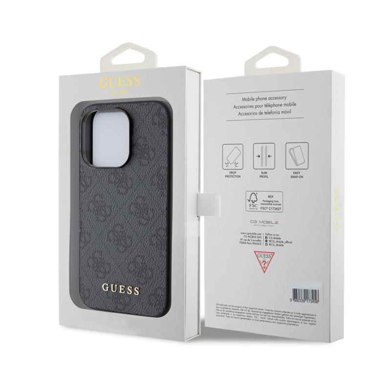 Θήκη PU Guess Apple iPhone 15 Pro Hardcase Metal Gold Logo 4G Γκρι