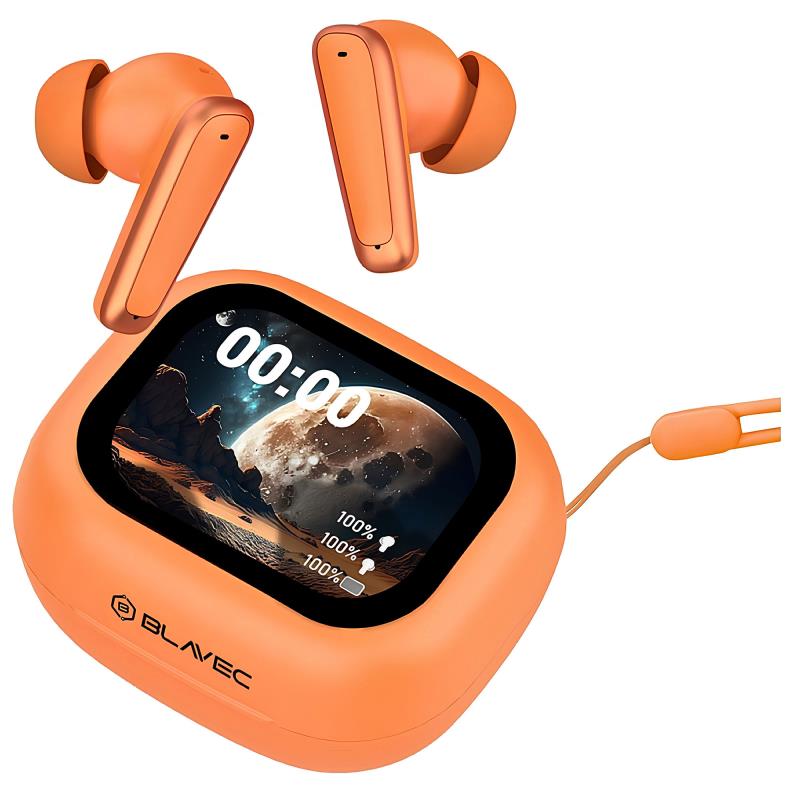 True Wireless Ακουστικά Bluetooth Blavec BW-07 Live ANC με Οθόνη LCD Πορτοκαλί