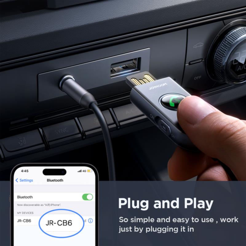 Bluetooth Audio Receiver USB & AUX Joyroom JR-CB6 Car-B για Αυτοκίνητο & Άλλες Συσκευές Σκούρο Γκρι