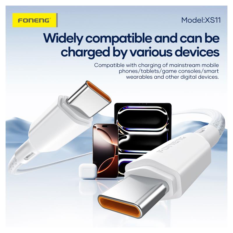 Καλώδιο Σύνδεσης USB 2.0 Foneng XS11 Braided USB C σε USB C 60W 1m Λευκό