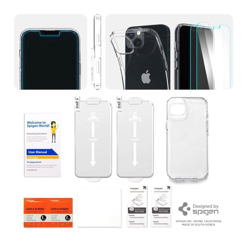 Θήκη TPU Spigen Liquid Crystal (1 τεμ.) & Tempered Glass TR Slim (2 τεμ.) Apple iPhone 14 Plus Crystal Pack Διάφανο