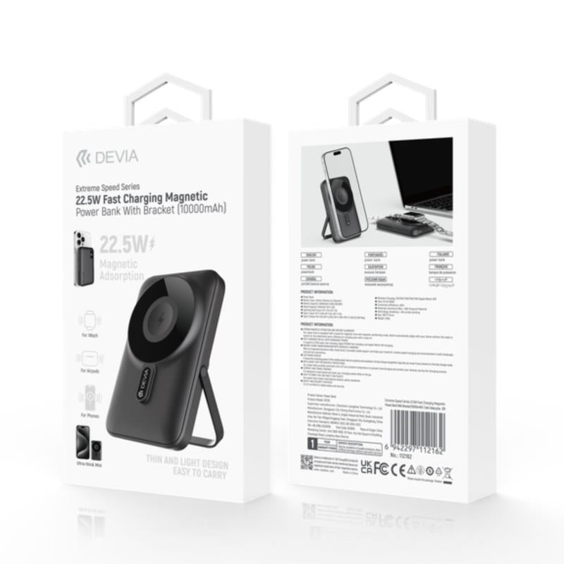 Φορτιστής Ανάγκης Devia EP201 22.5W 10000mAh PD Magnetic Wireless με Βραχίονα Στήριξης Extreme Speed Γκρι