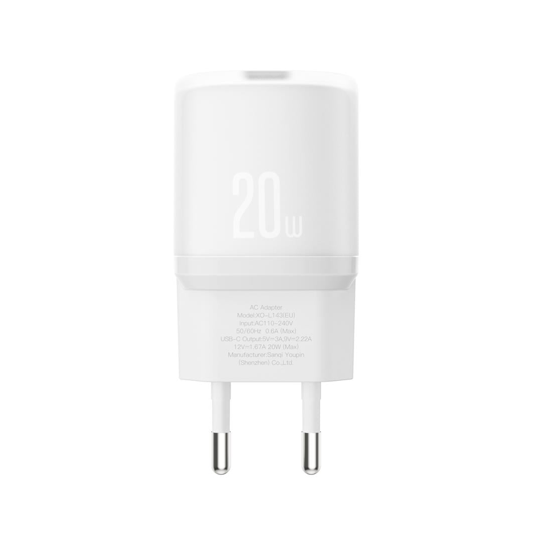 XO L143 ΦΟΡΤΙΣΤΗΣ PD20W, 1 ΘΥΡΑ TYPE-C, ΛΕΥΚΟΣ