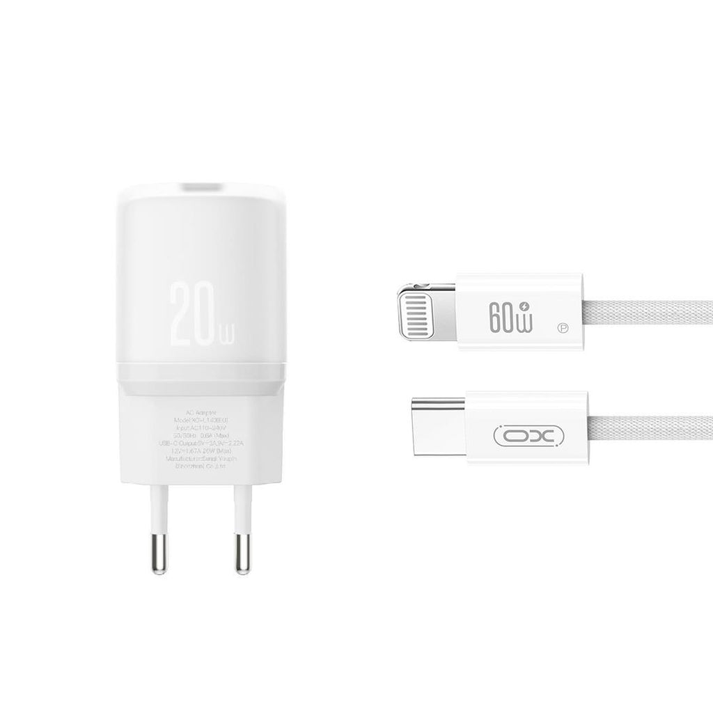 XO L143 ΦΟΡΤΙΣΤΗΣ PD20W, 1 ΘΥΡΑ TYPE-C, ΜΕ ΚΑΛΩΔΙΟ LIGHTNING, ΛΕΥΚΟΣ