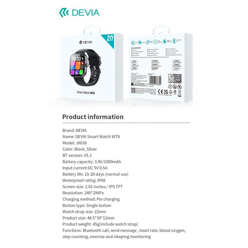 Smartwatch Devia WT6 2.01" Μαύρο