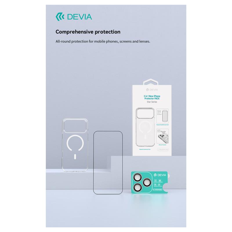 Θήκη TPU & PC & Tempered Glass & Camera Cover Devia Apple iPhone 17 Magnetic Shock Proof Star Pack Διάφανο