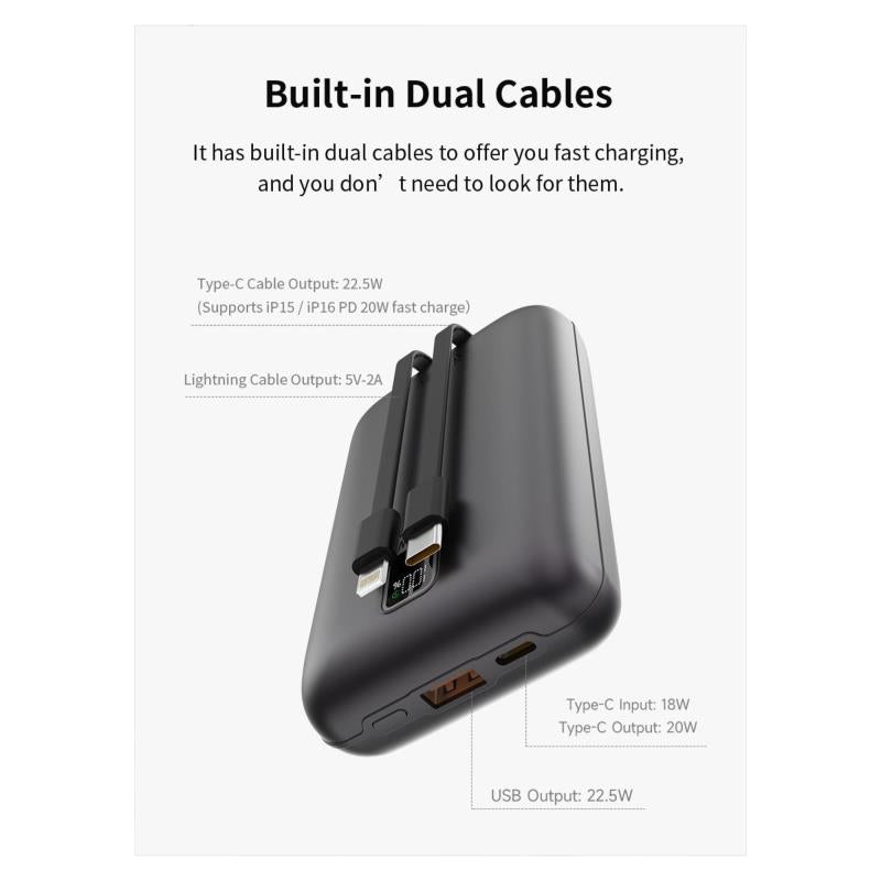 Φορτιστής Ανάγκης Devia EP208 22.5W 20000mAh Mini με 2 Ενσωματωμένα Καλώδια Ultra4 Ασημί