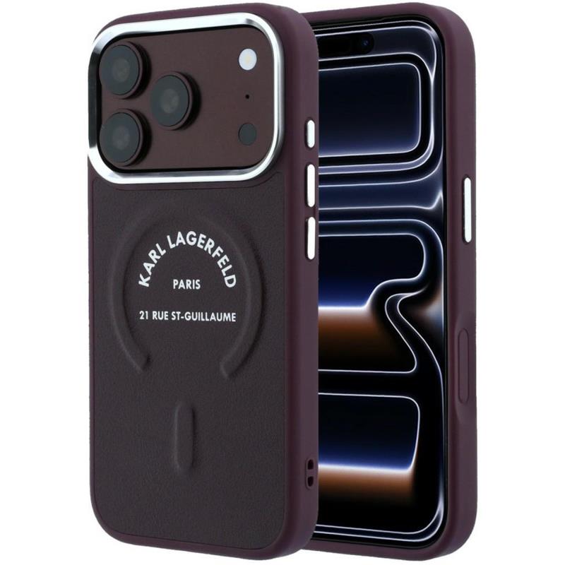 Θήκη TPU Karl Lagerfeld Apple iPhone 18 Pro/ 17 Pro MagSafe Leather Ring RSG Logo Μπορντώ