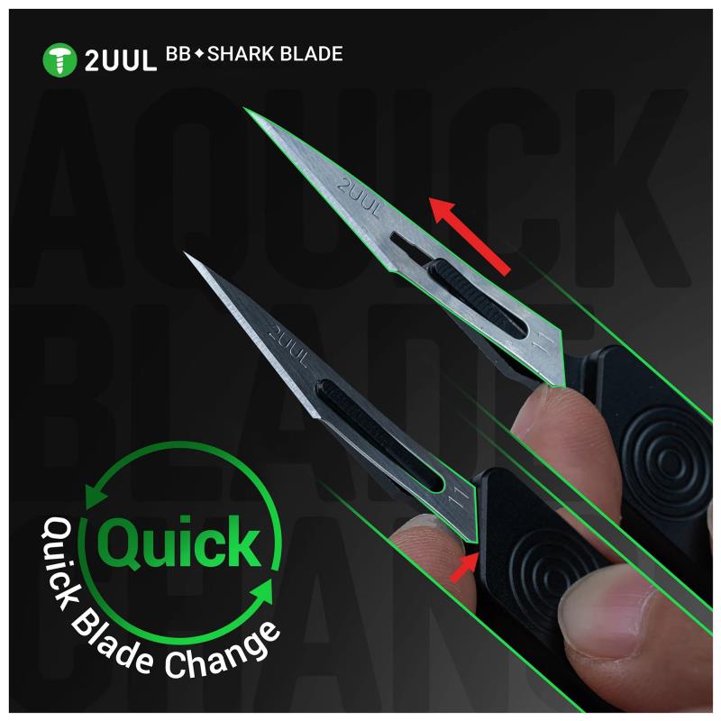 Σετ Λεπίδων Ακριβείας 2UUL BL11 BB Shark Black Knight με Λαβή Αλουμινίου & 3 Ανταλλακτικές Λεπίδες Μαύρο