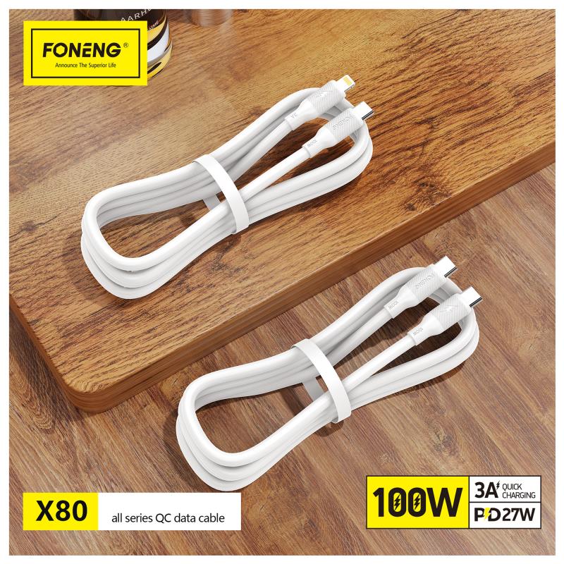 Καλώδιο Σύνδεσης USB 2.0 Foneng X80 USB C σε USB C 100W 1m Λευκό
