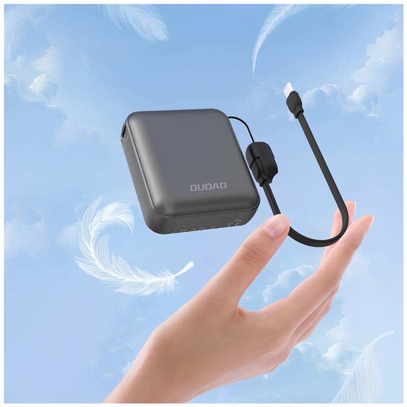 Φορτιστής Ανάγκης Dudao K22+ 22.5W 10000mAh PD GaN Ultra Mini με Λουράκι/ Καλώδιο Γκρι