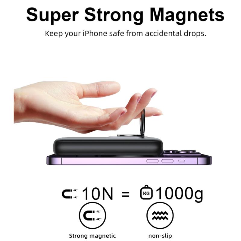 Joyroom JR-W050 20W 10000mAh PD Magnetic Wireless Emergency Charger with Stand Ring Black