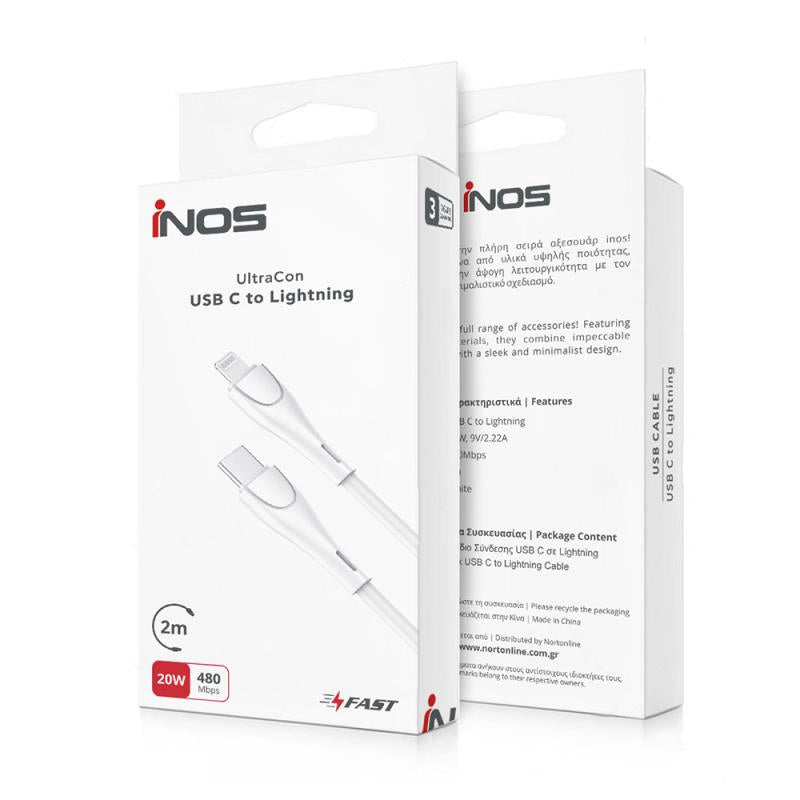 Καλώδιο Σύνδεσης USB 2.0 inos UltraCon USB C σε Lightning 20W 2m Λευκό