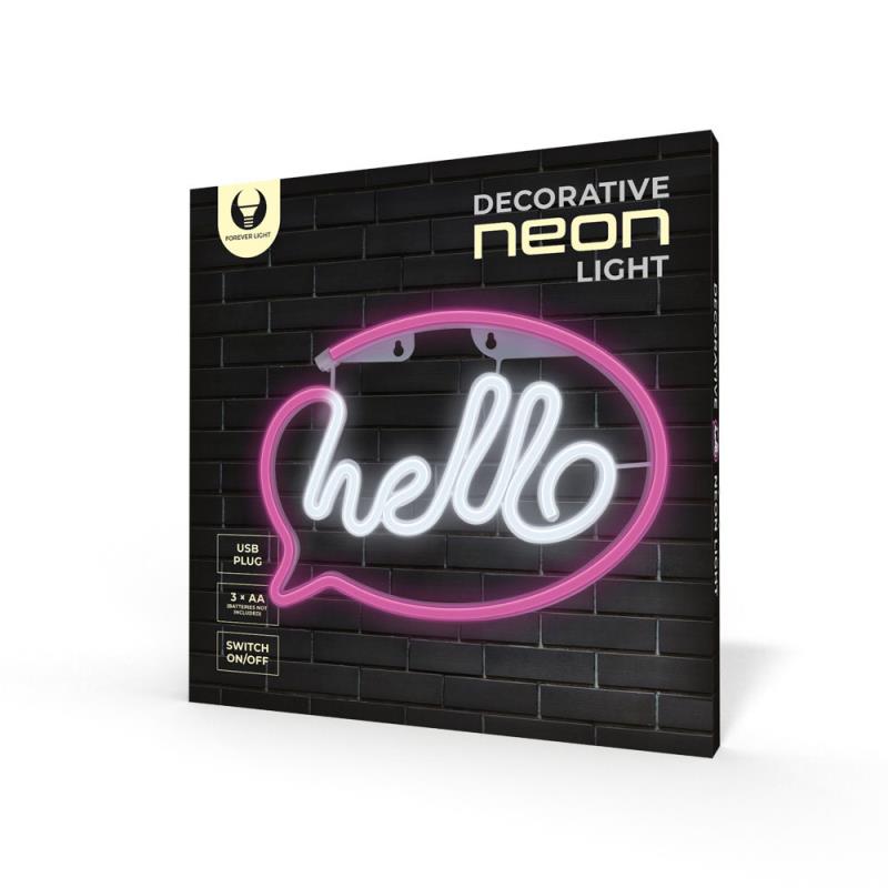 Neon LED Forever Light FLNE15 HELLO (USB/Μπαταρίας & On/Off) Ροζ - Λευκό