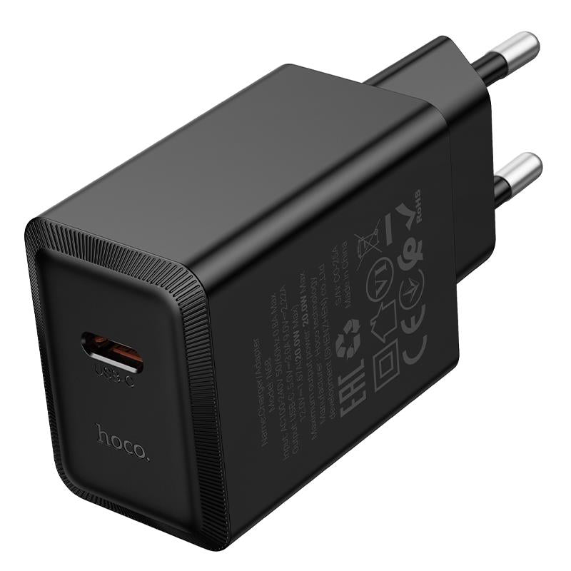 HOCO N68 NUEVO ΦΟΡΤΙΣΤΗΣ PD20W, 1 ΘΥΡΑ, TYPE-C, ΜΑΥΡΟ
