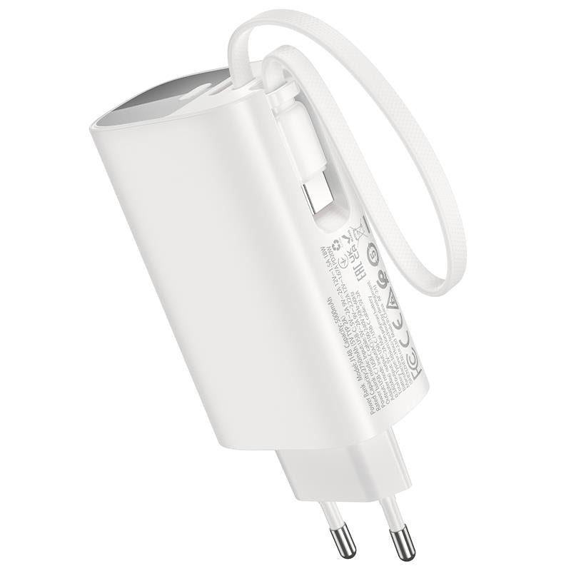 HOCO J148 HANDY PD20W POWER BANK ΤΟΙΧΟΥ, ΜΕ ΚΑΛΩΔΙΟ TYPE-C, 5.000MAH, ΛΕΥΚΟ