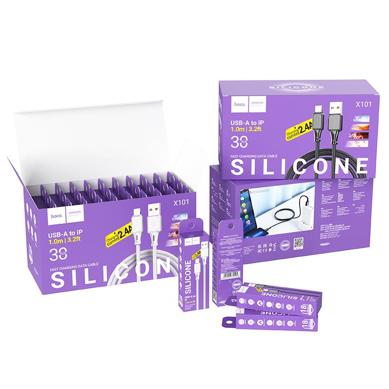 HOCO SET X101 ASSISTANT SILICONE ΚΑΛΩΔΙΟ ΦΟΡΤΙΣΗΣ LIGHTNING, ΓΚΡΙ, 1τεμ